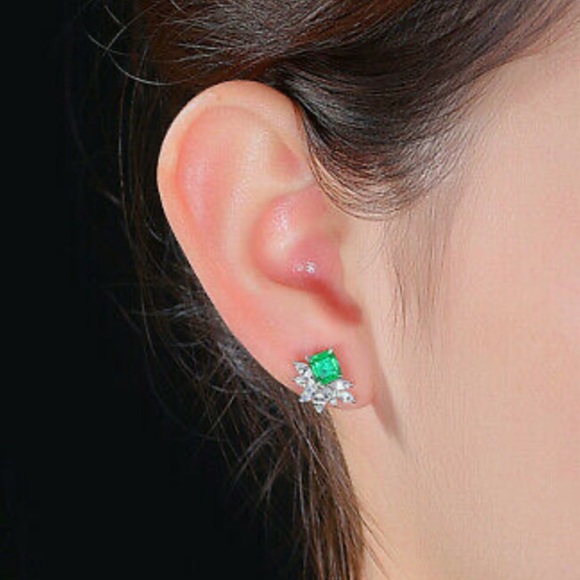 New Sterling silver diamond red stone earrings - Picture 4 of 4